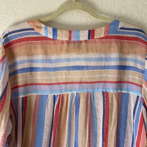 Zac & Rachel Button Up Blouse Woman 1X Striped Coastal Relaxed Beach Resort - Picture 9 of 13
